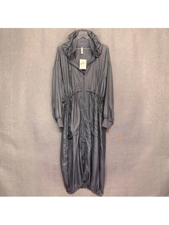 Anthropologie Jackets & Blazers - ANTHROPOLOGIE Lightweight Nylon Drawstring Long Hooded Jacket, Silver, Size XL